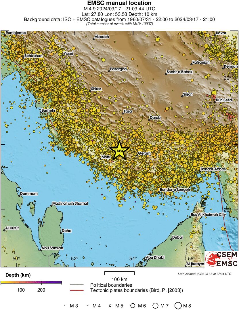 regional depth historical seismicity