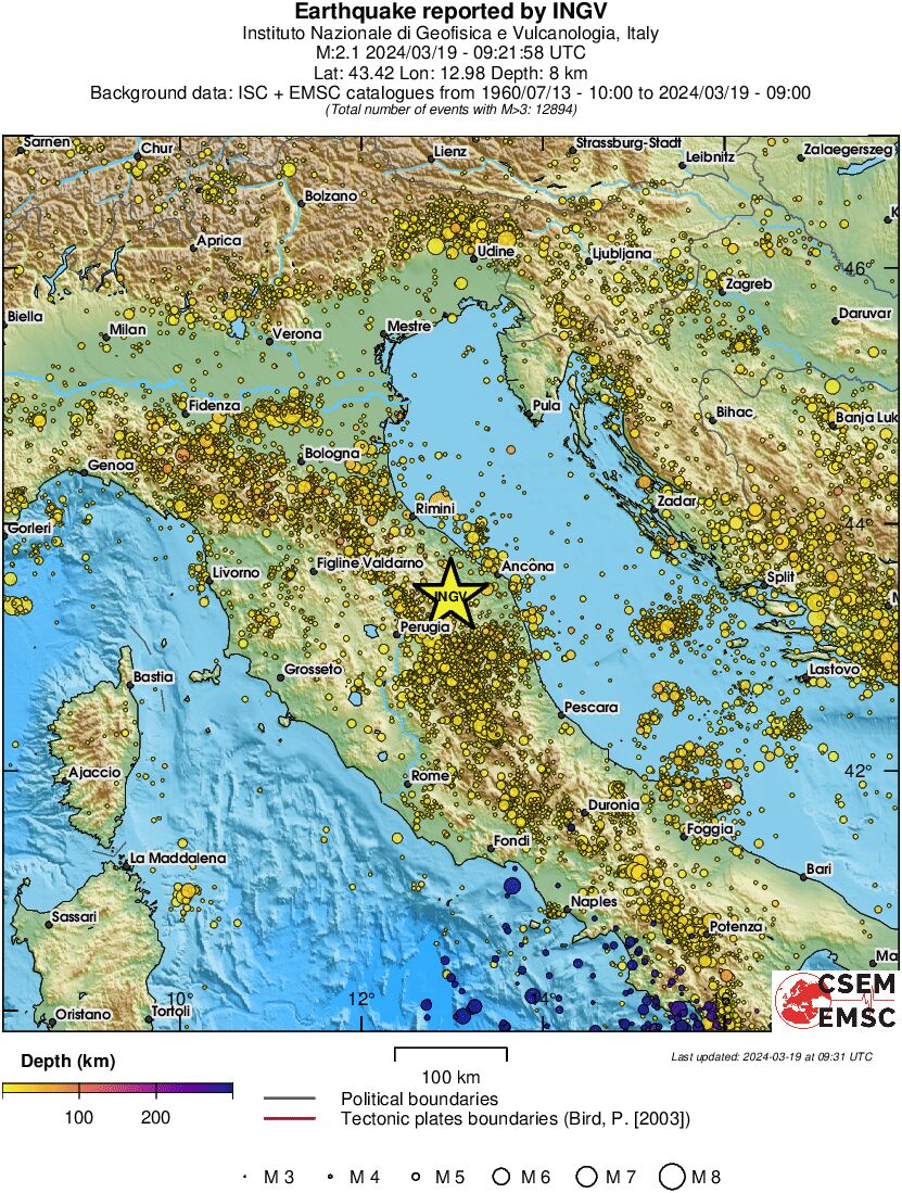 regional depth historical seismicity
