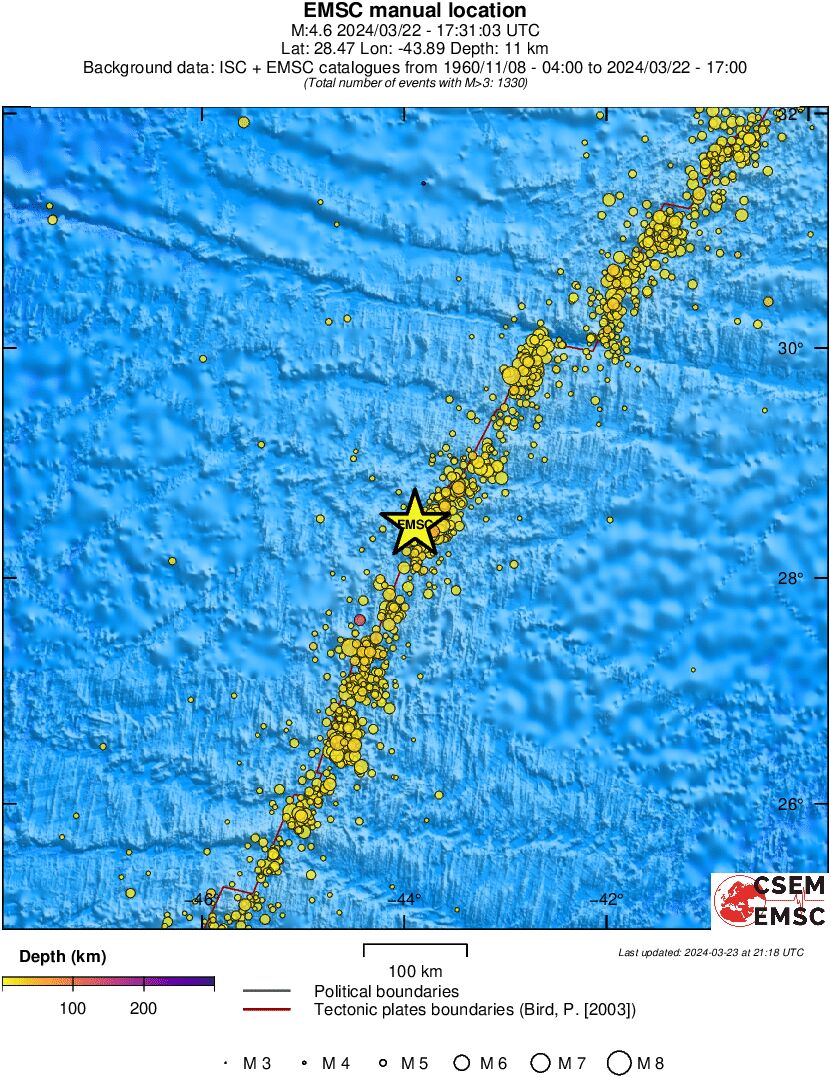 regional depth historical seismicity