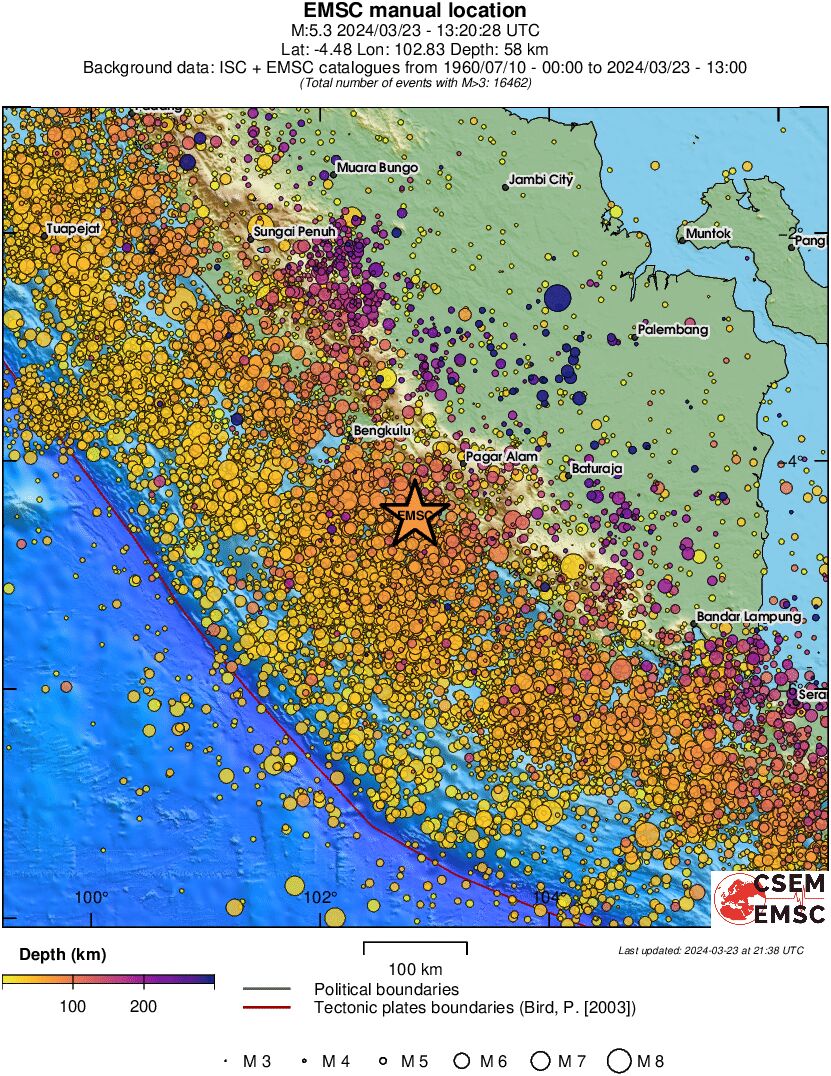 regional depth historical seismicity