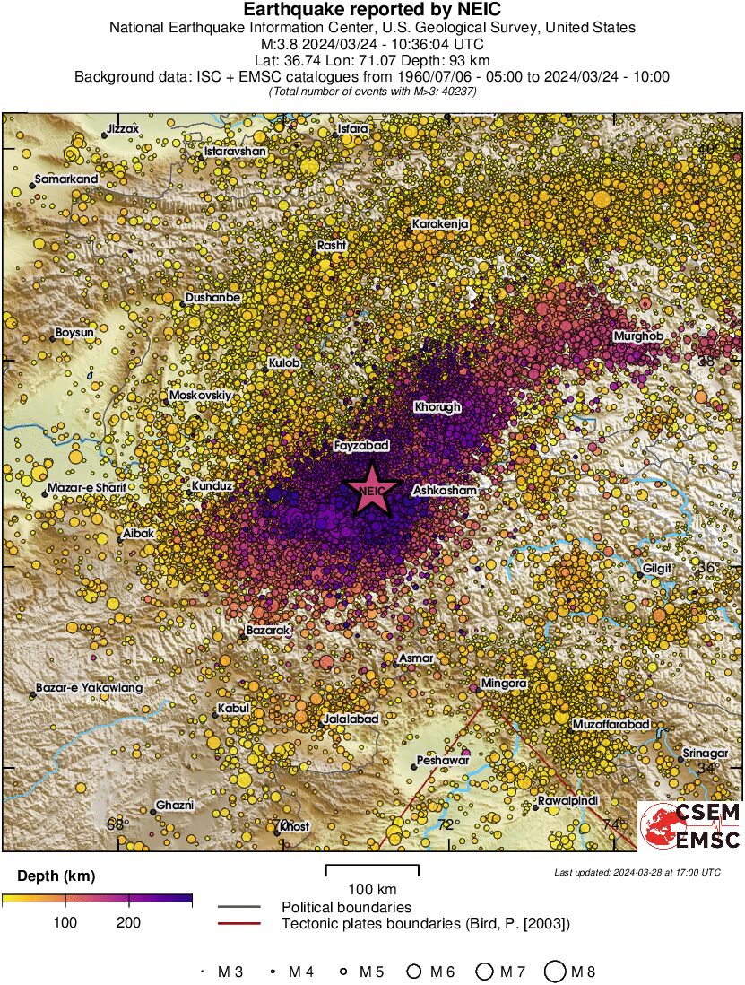 regional depth historical seismicity
