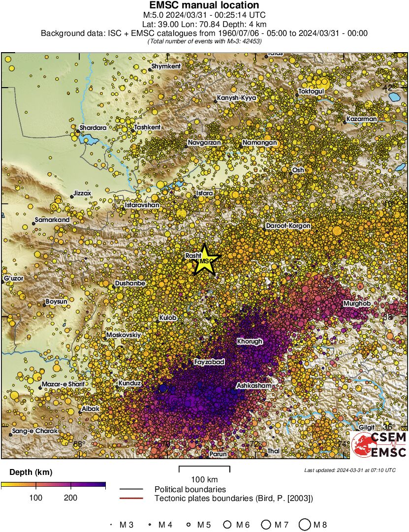 regional depth historical seismicity