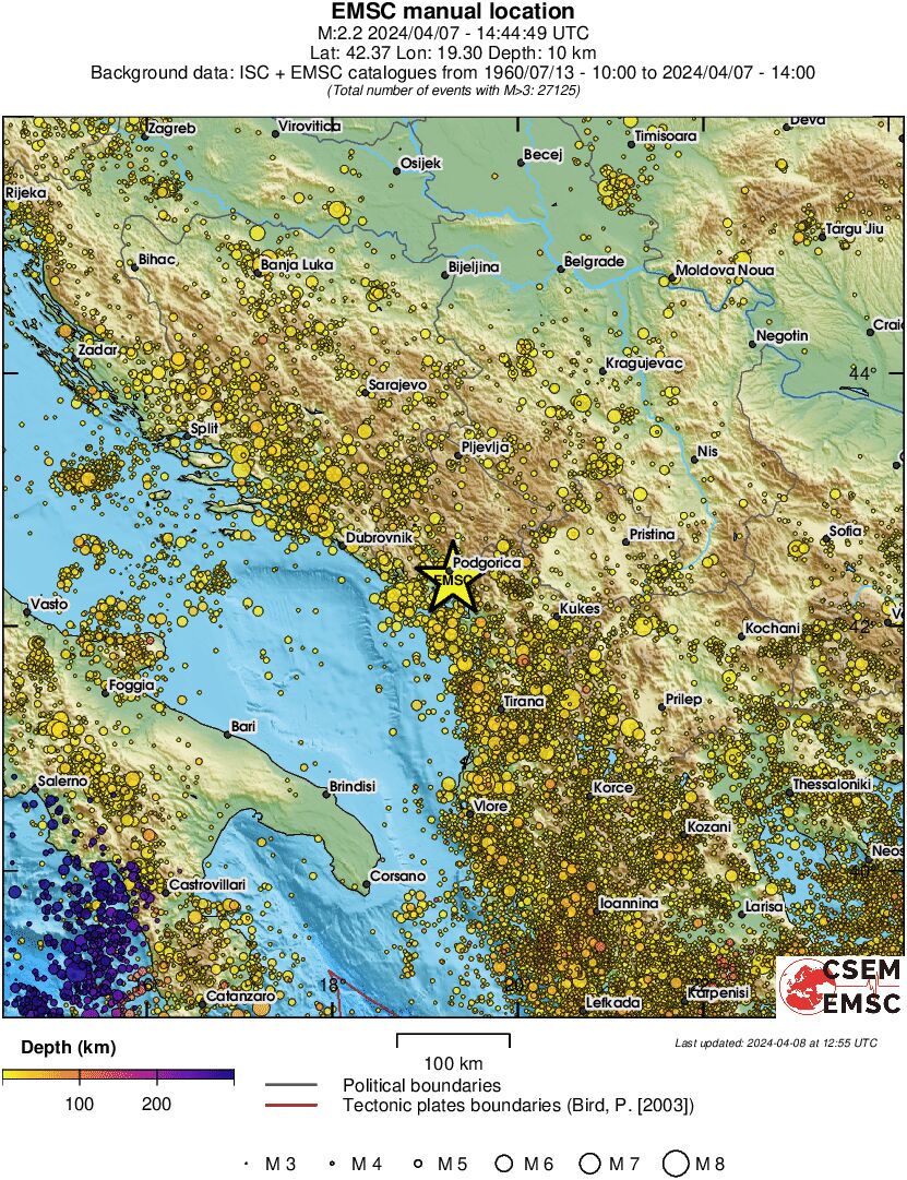 regional depth historical seismicity