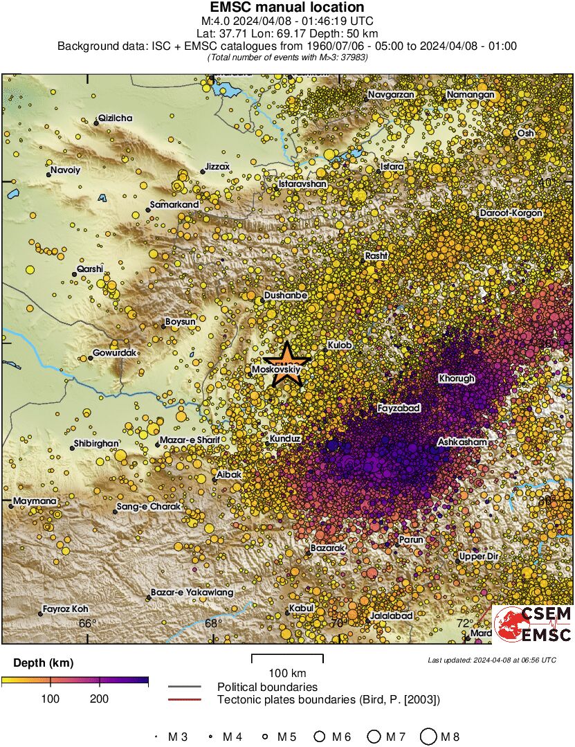 regional depth historical seismicity