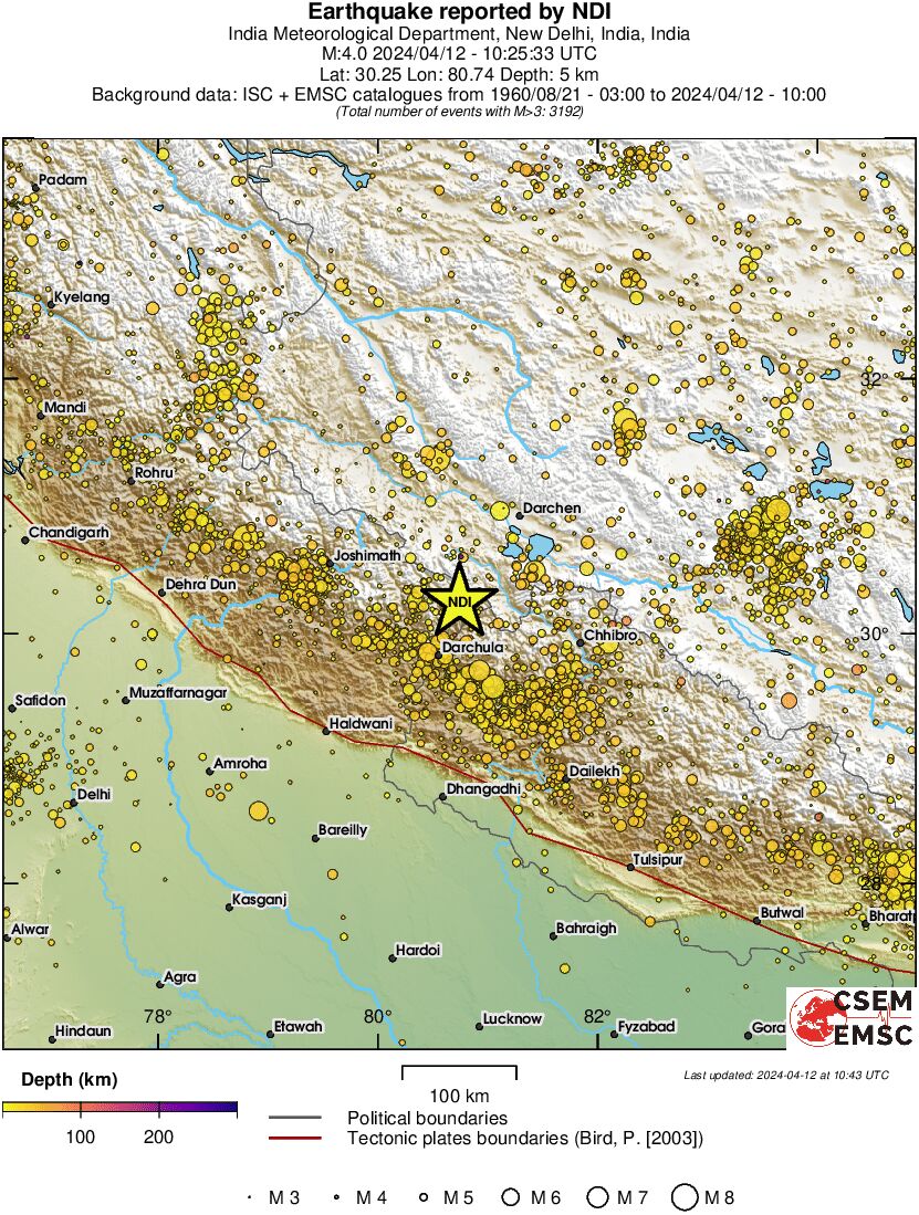 regional depth historical seismicity
