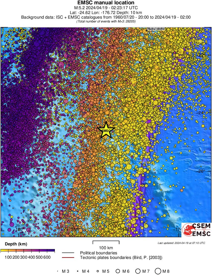 regional depth historical seismicity