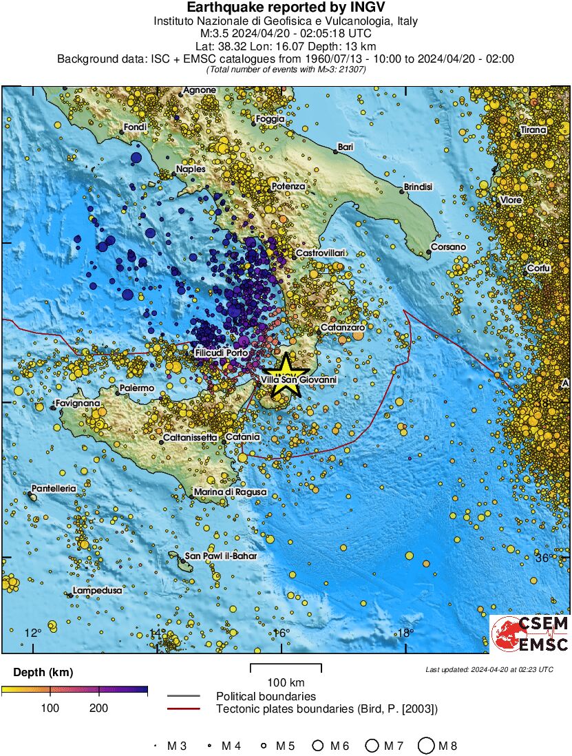 regional depth historical seismicity