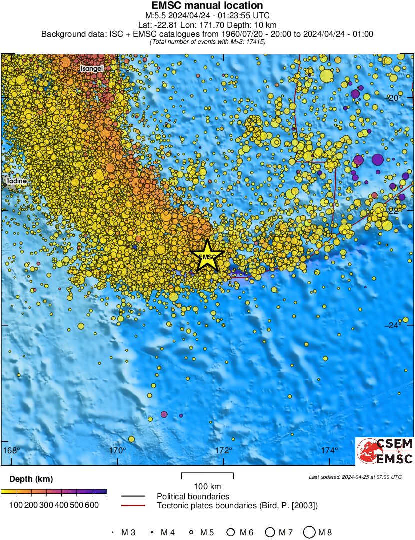 regional depth historical seismicity