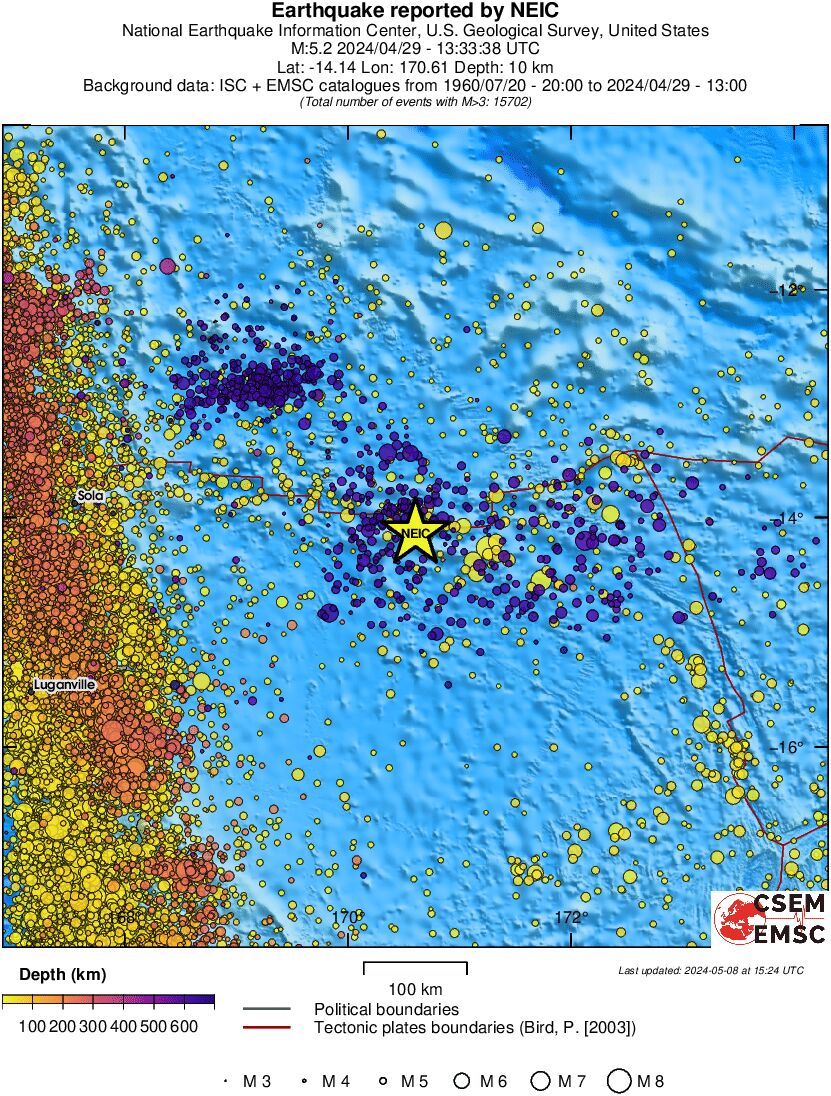 regional depth historical seismicity