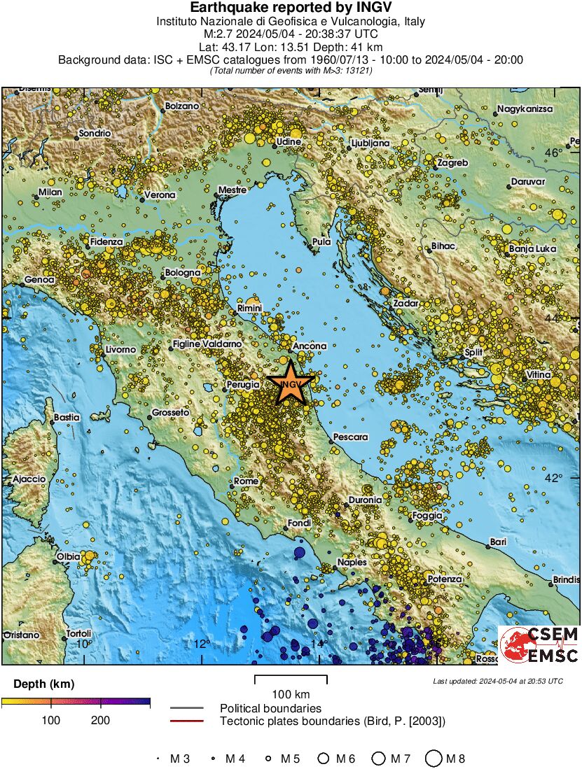regional depth historical seismicity