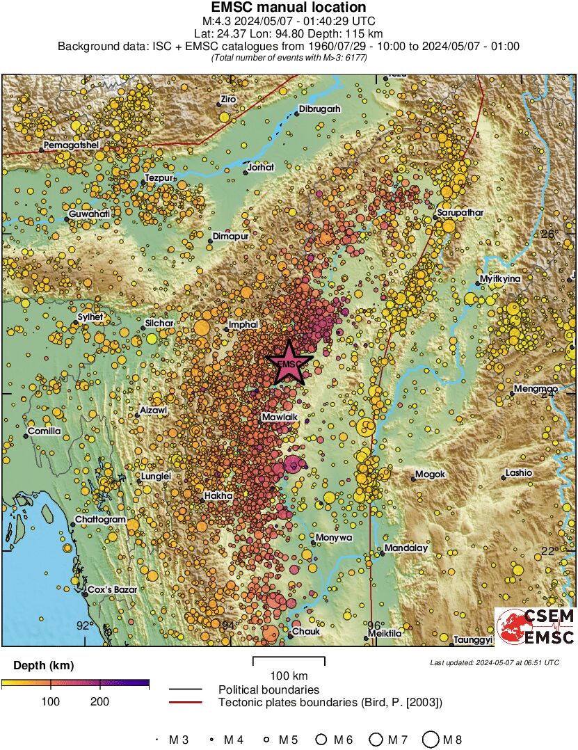 regional depth historical seismicity