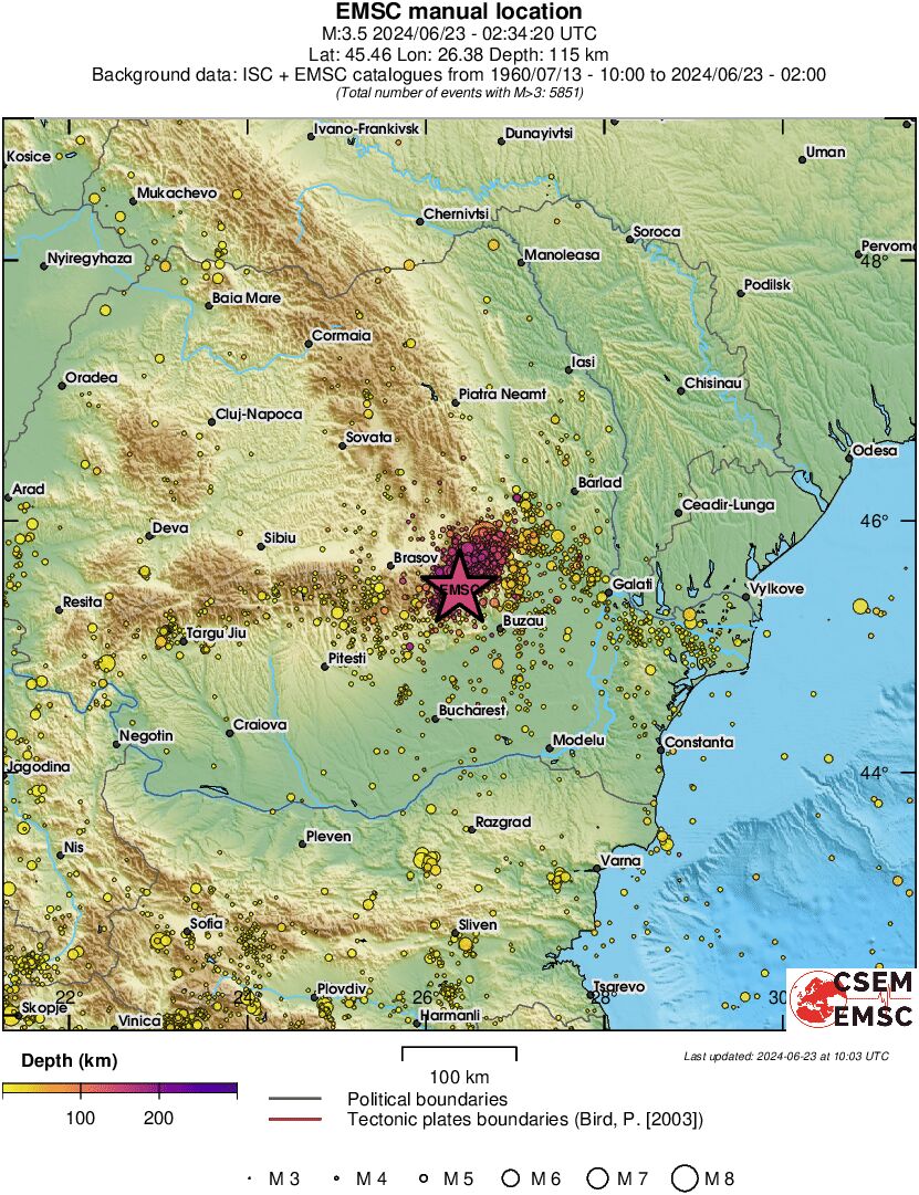 regional depth historical seismicity