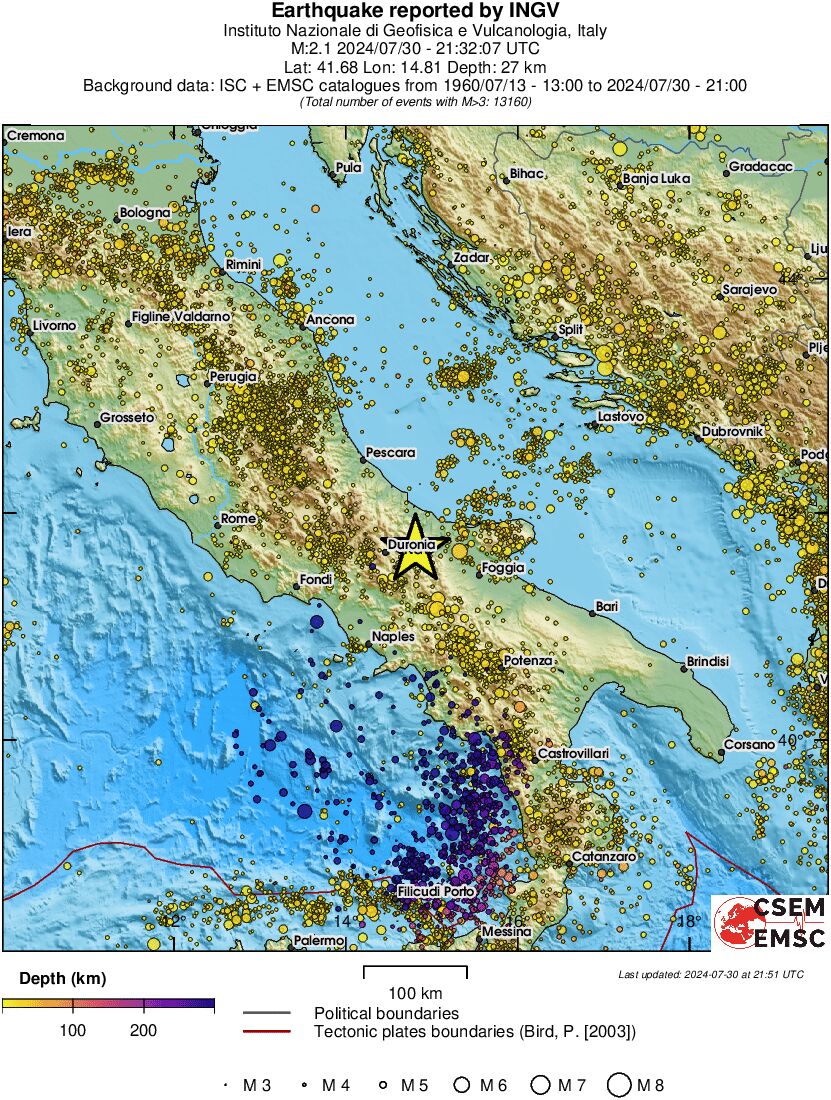 regional depth historical seismicity
