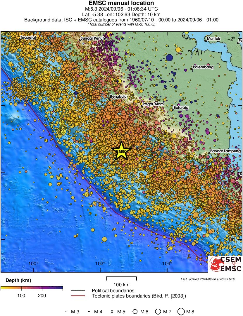 regional depth historical seismicity