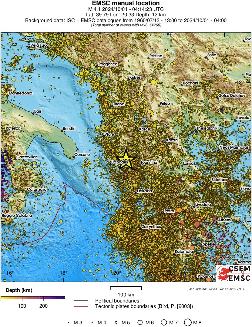 regional depth historical seismicity