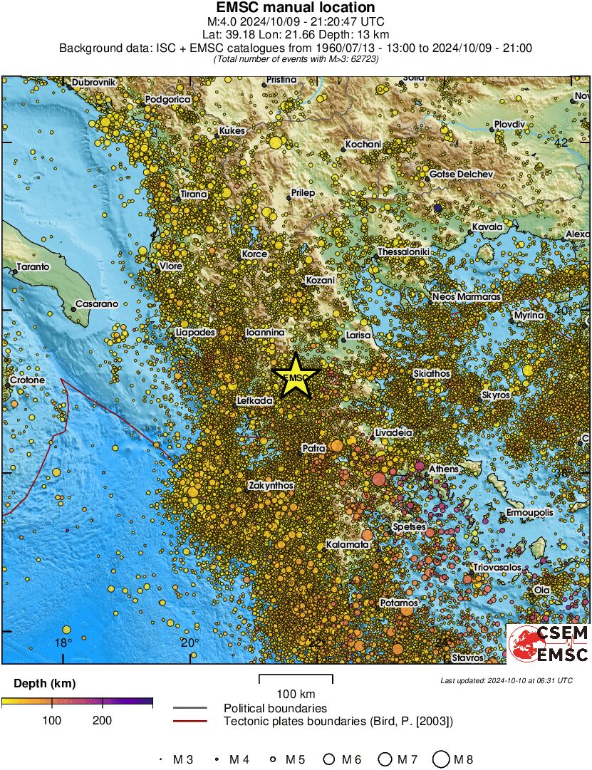 regional depth historical seismicity