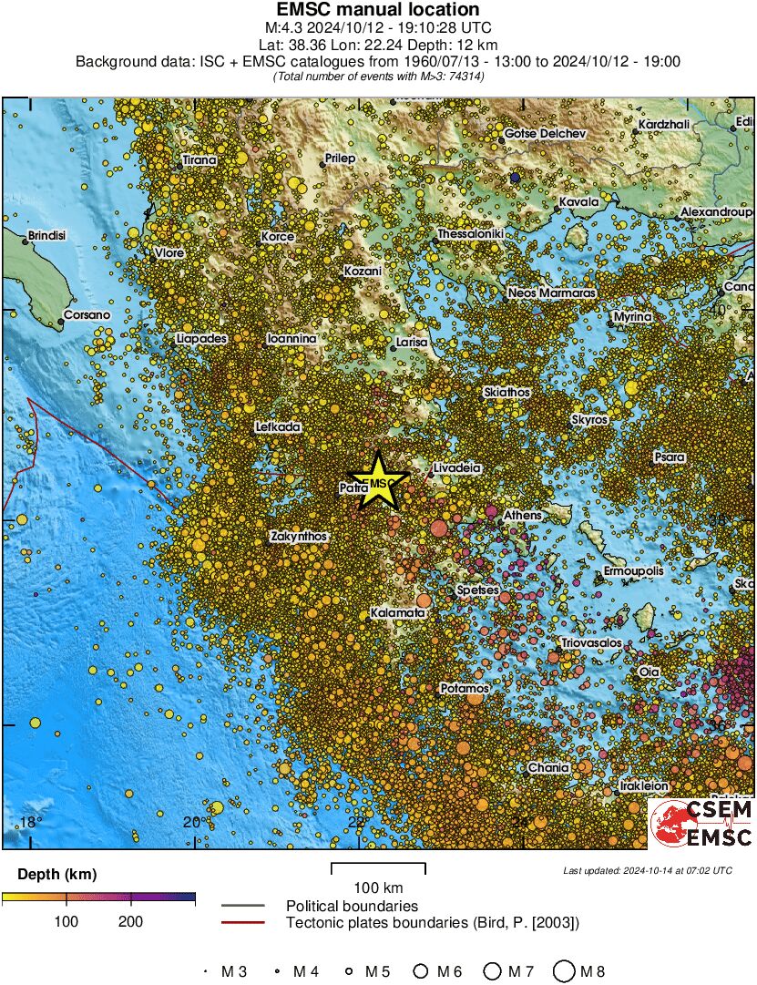 regional depth historical seismicity