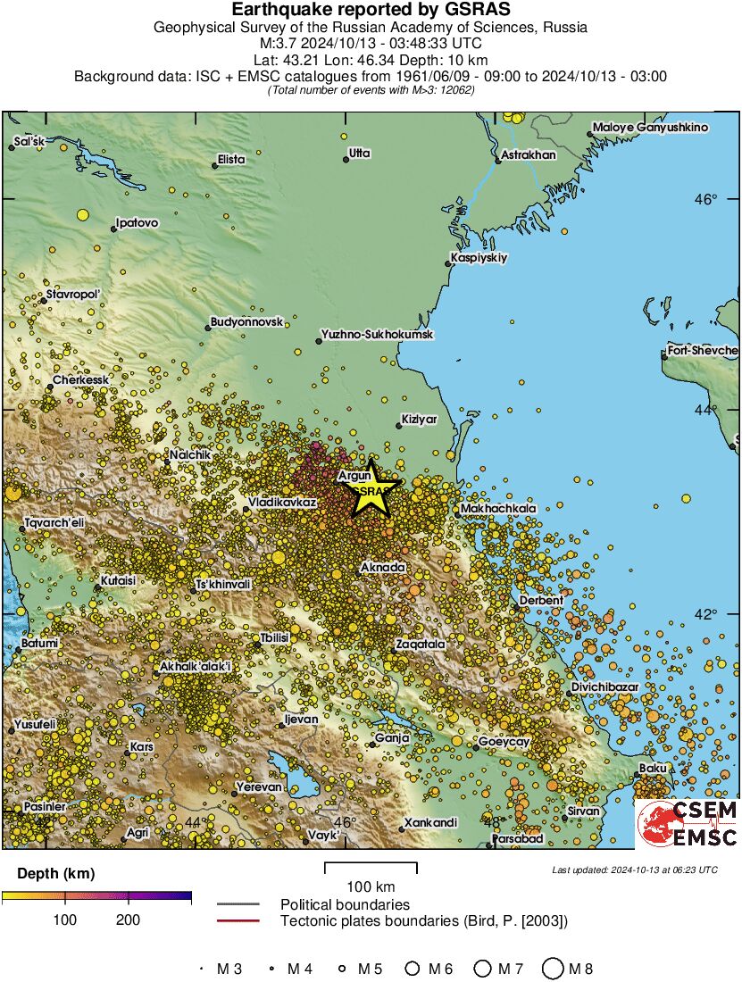 regional depth historical seismicity