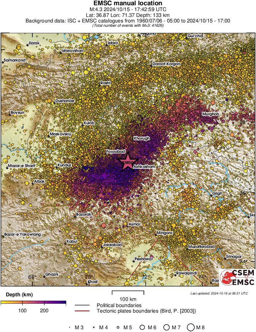 regional depth historical seismicity