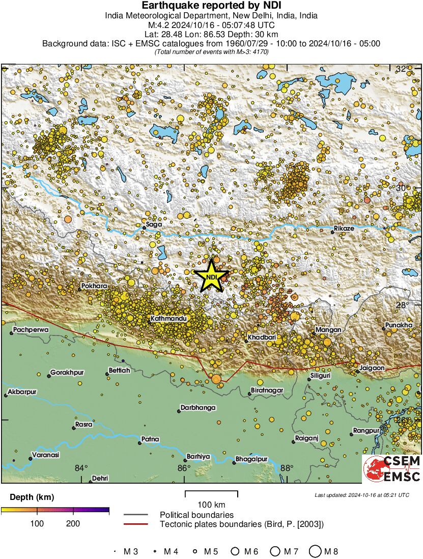 regional depth historical seismicity