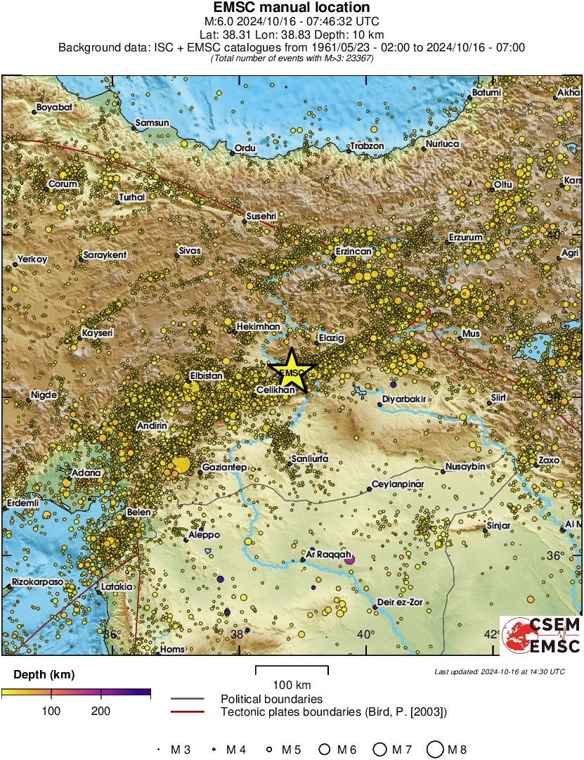 regional depth historical seismicity