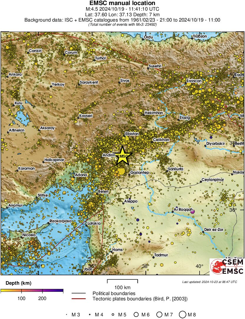 regional depth historical seismicity