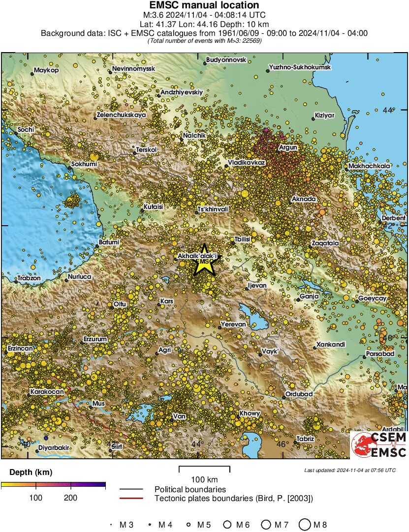 regional depth historical seismicity