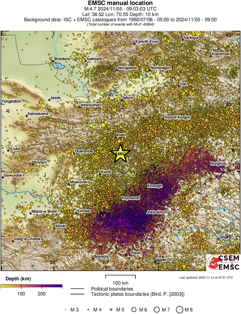 regional depth historical seismicity