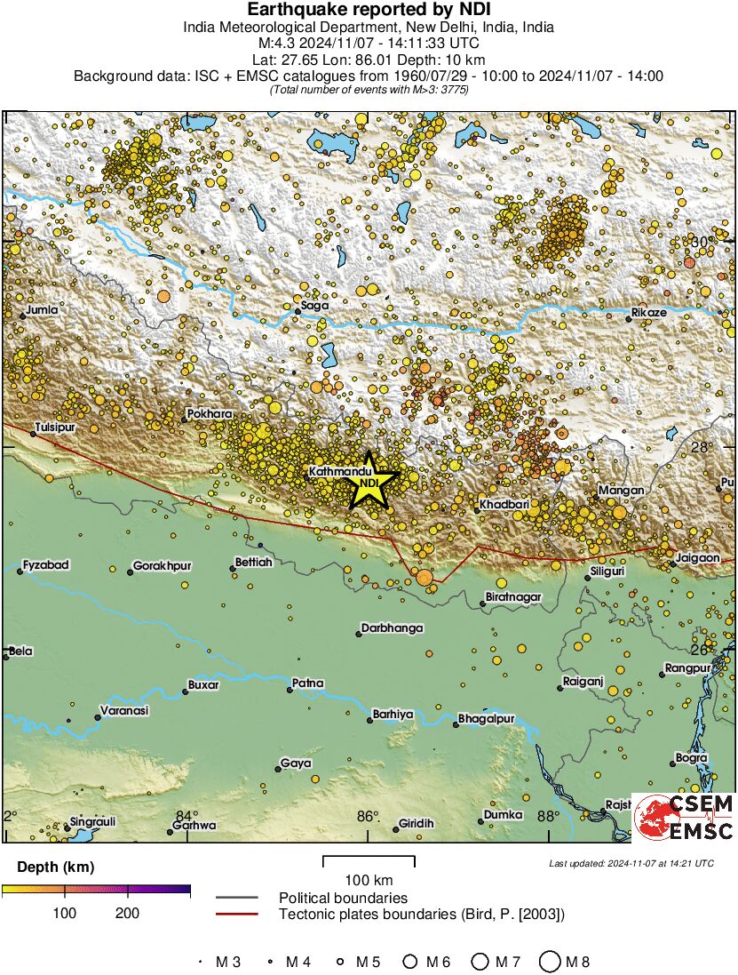 regional depth historical seismicity