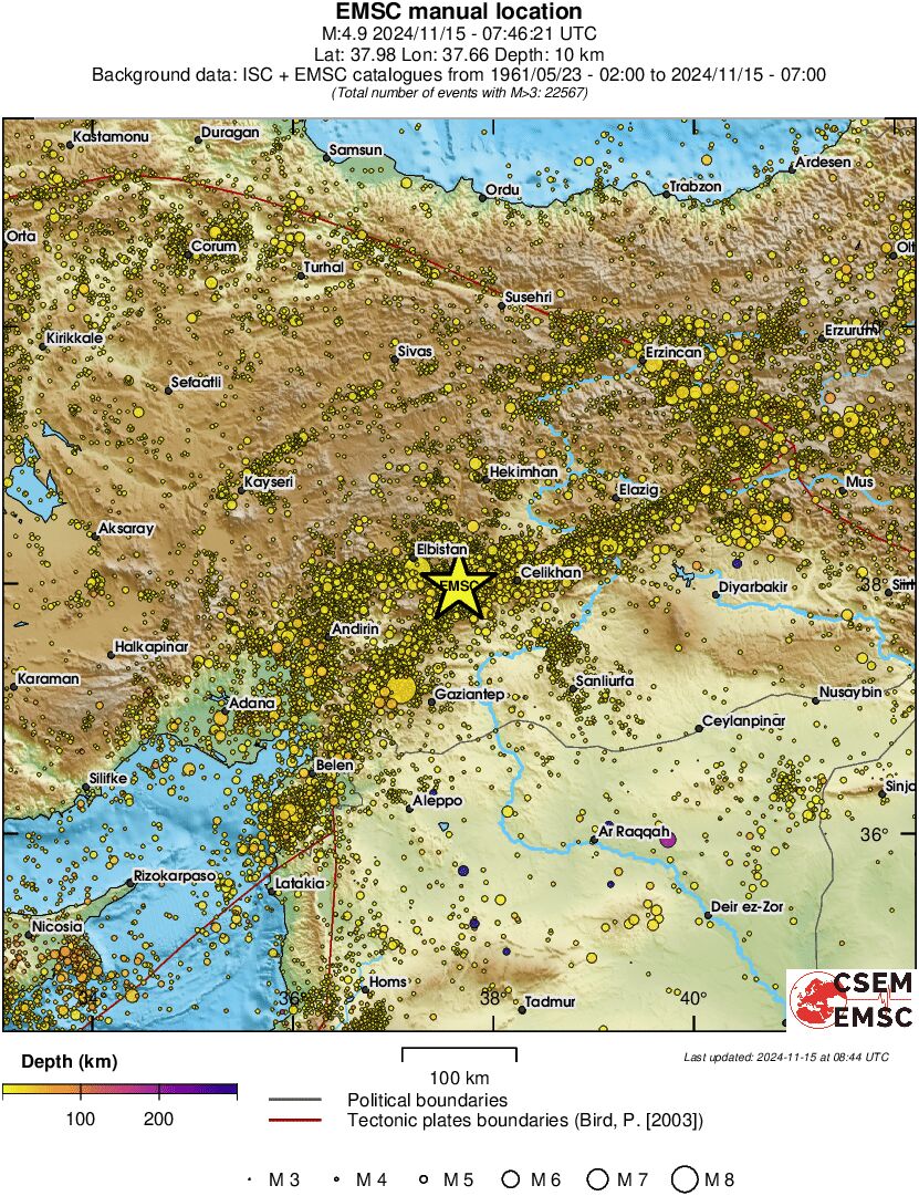regional depth historical seismicity