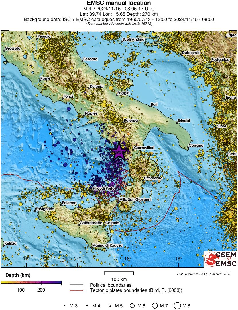 regional depth historical seismicity