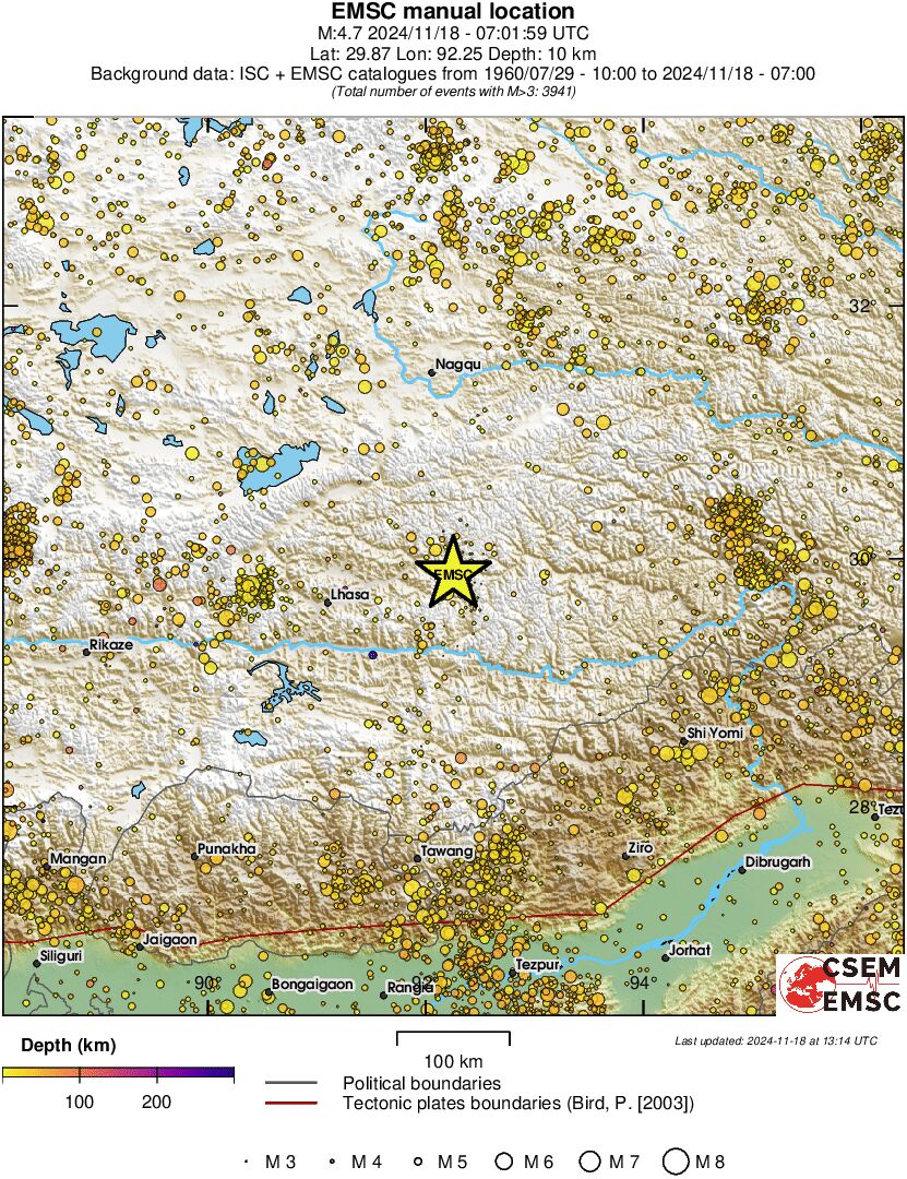 regional depth historical seismicity