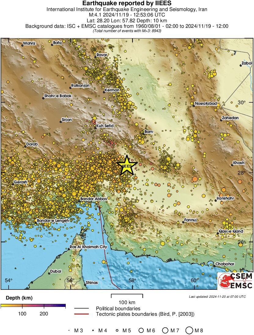 regional depth historical seismicity