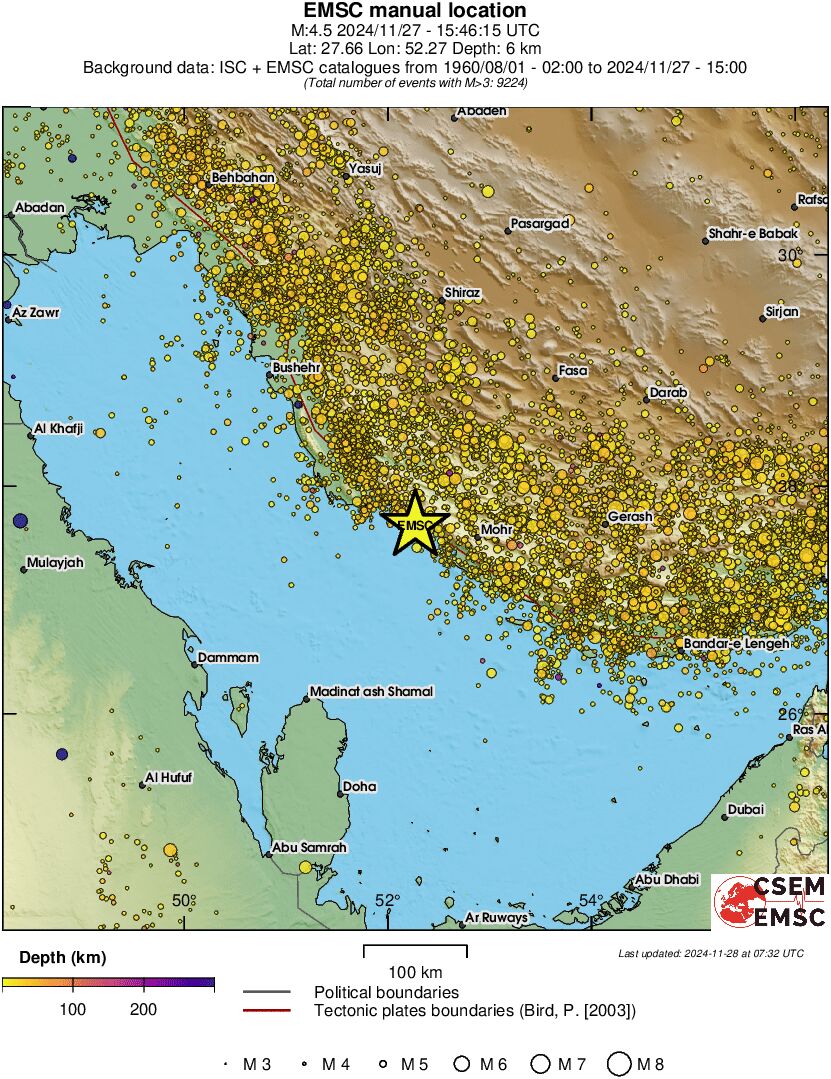 regional depth historical seismicity