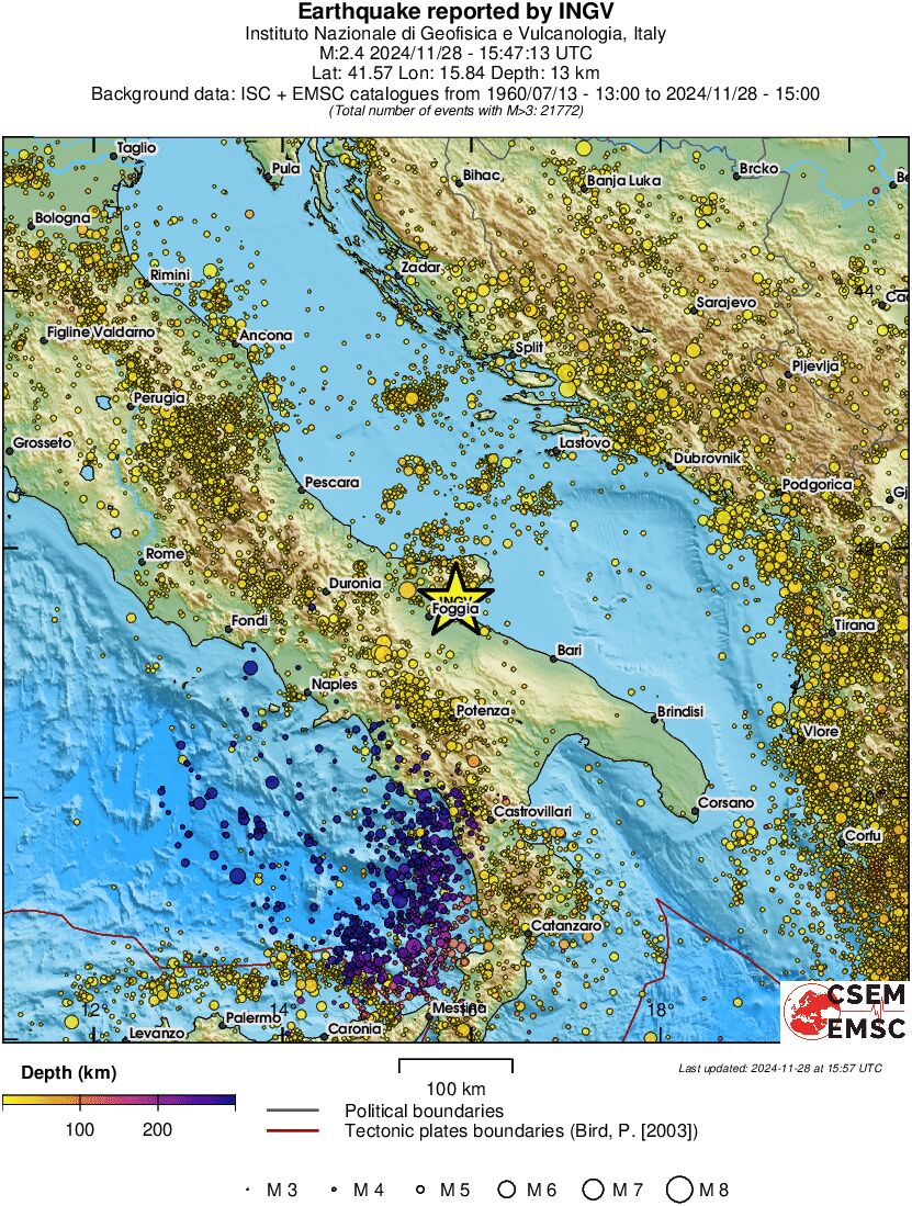 regional depth historical seismicity