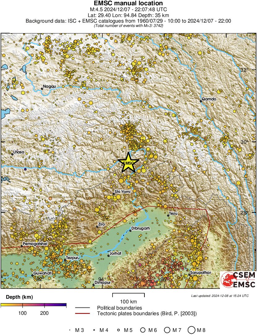 regional depth historical seismicity