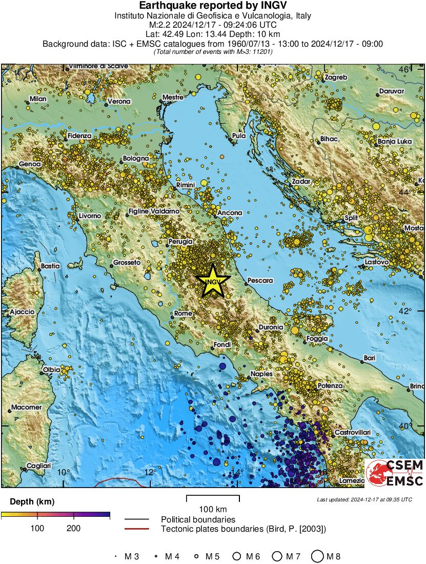 regional depth historical seismicity