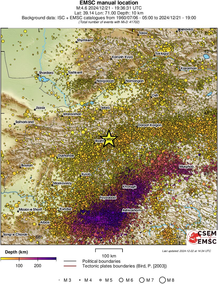 regional depth historical seismicity