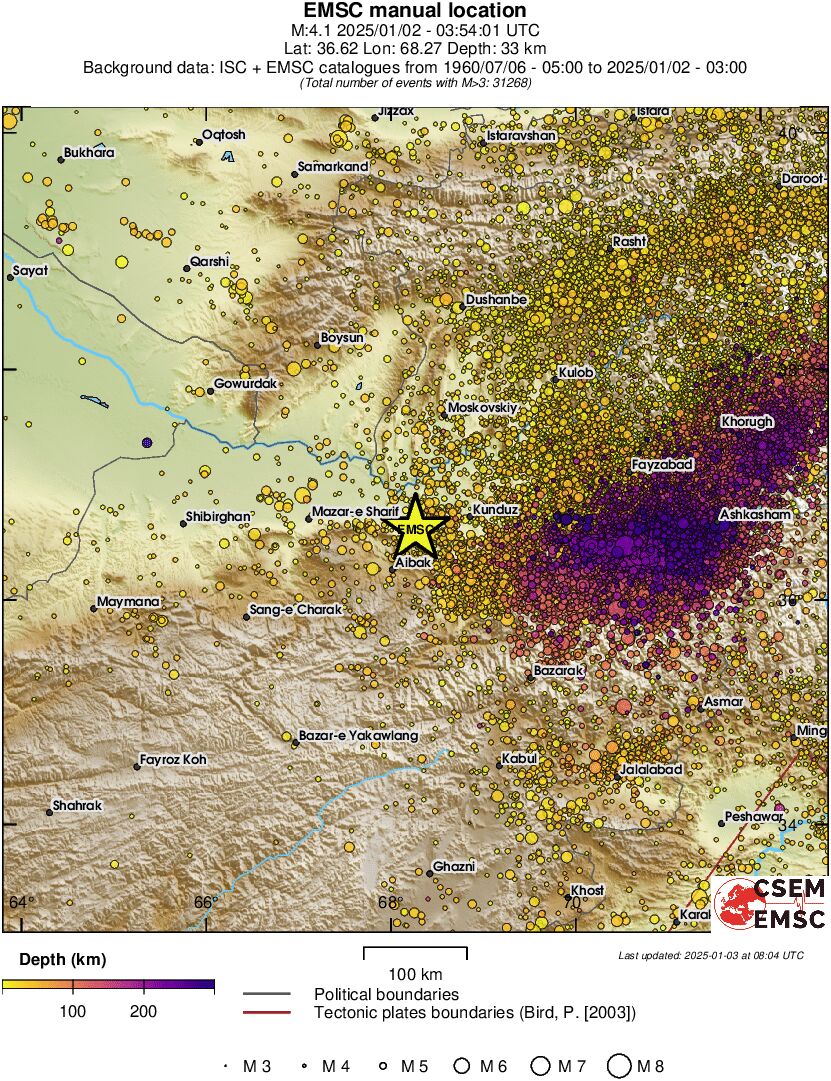 regional depth historical seismicity