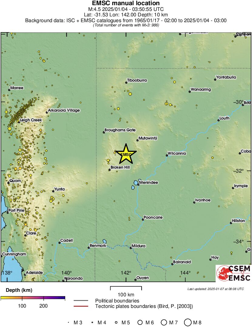 regional depth historical seismicity