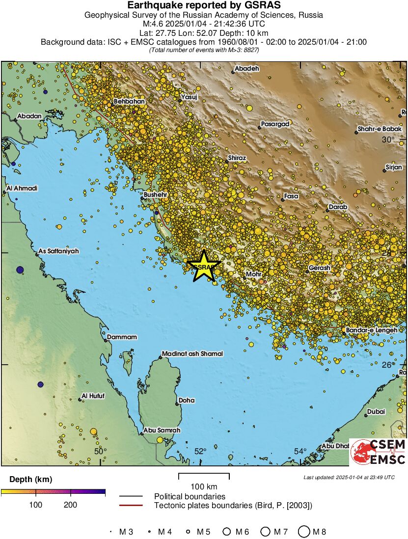 regional depth historical seismicity