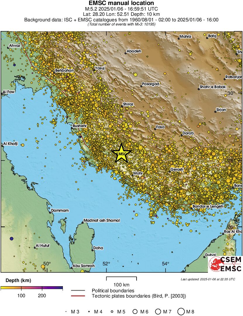 regional depth historical seismicity