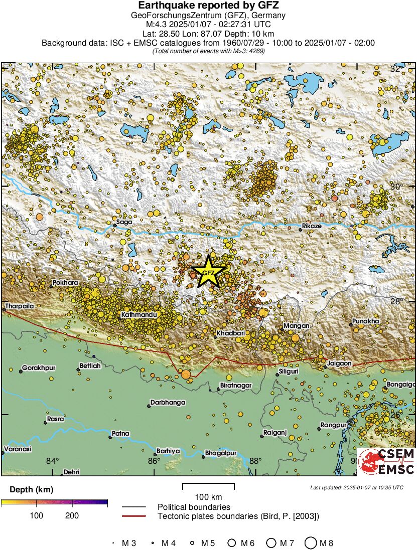 regional depth historical seismicity