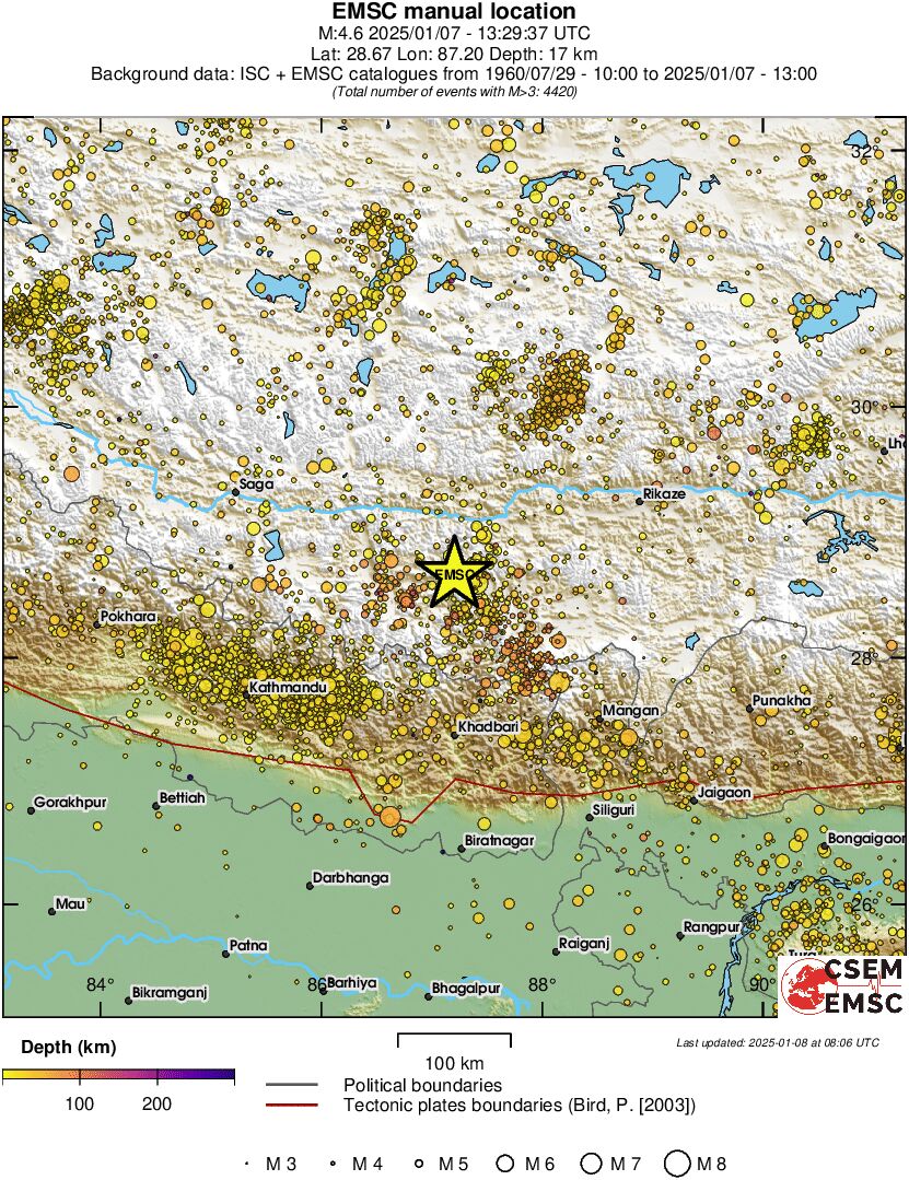 regional depth historical seismicity