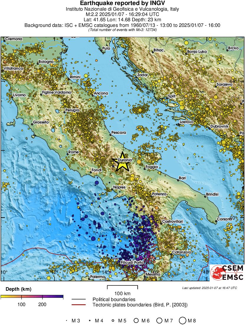 regional depth historical seismicity