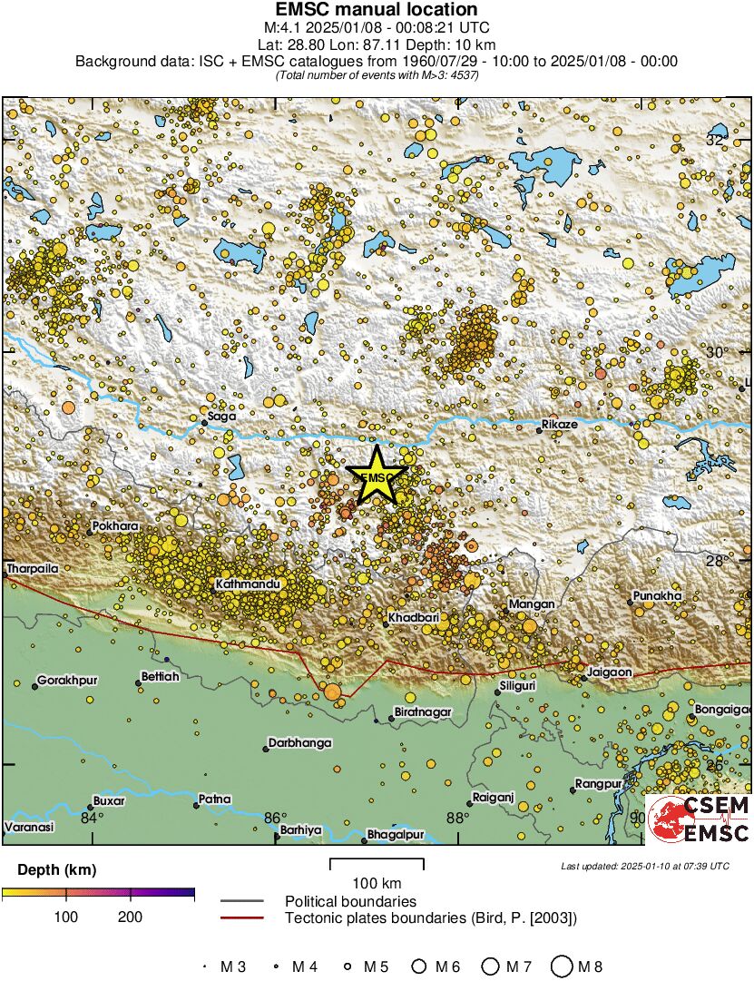 regional depth historical seismicity