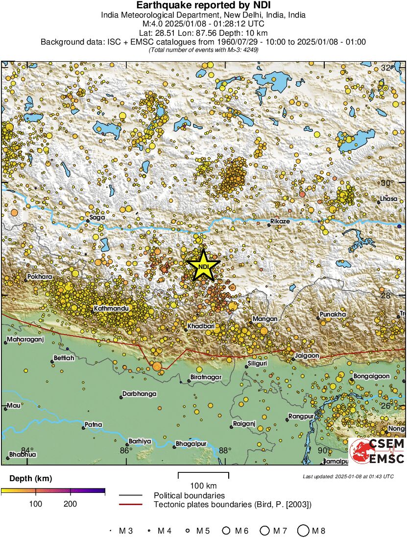regional depth historical seismicity