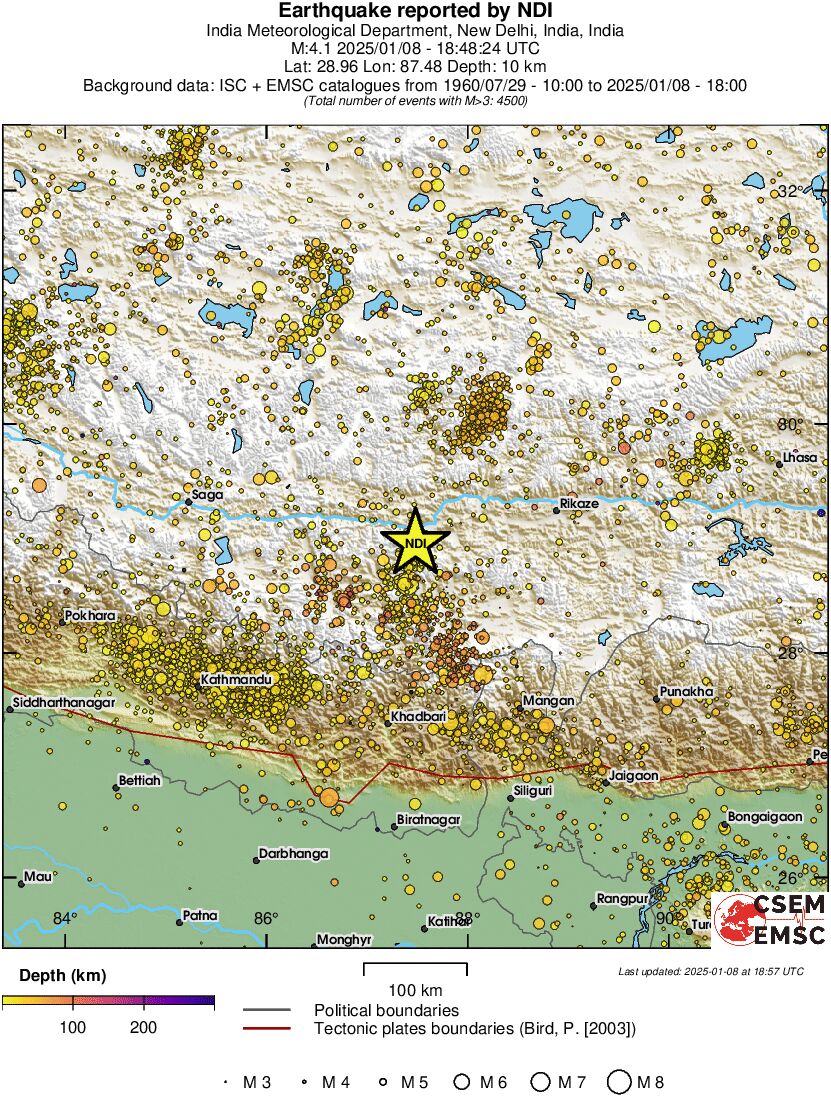 regional depth historical seismicity