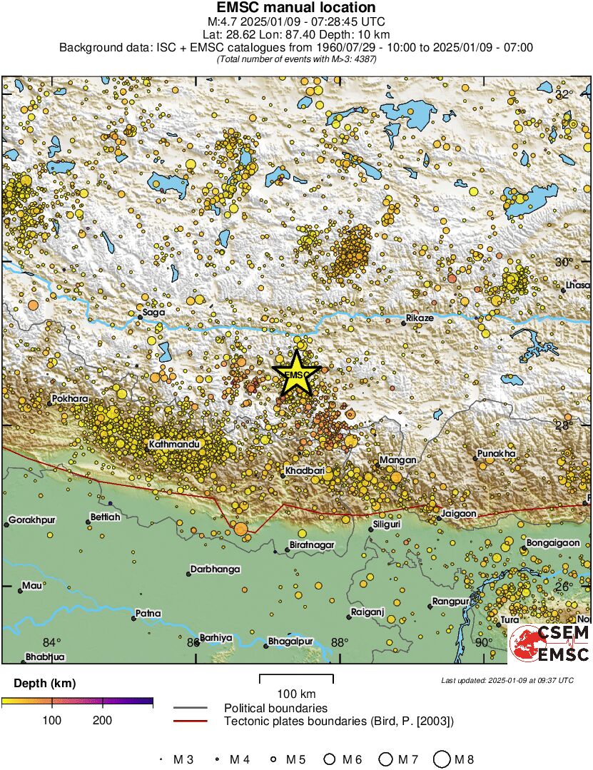 regional depth historical seismicity
