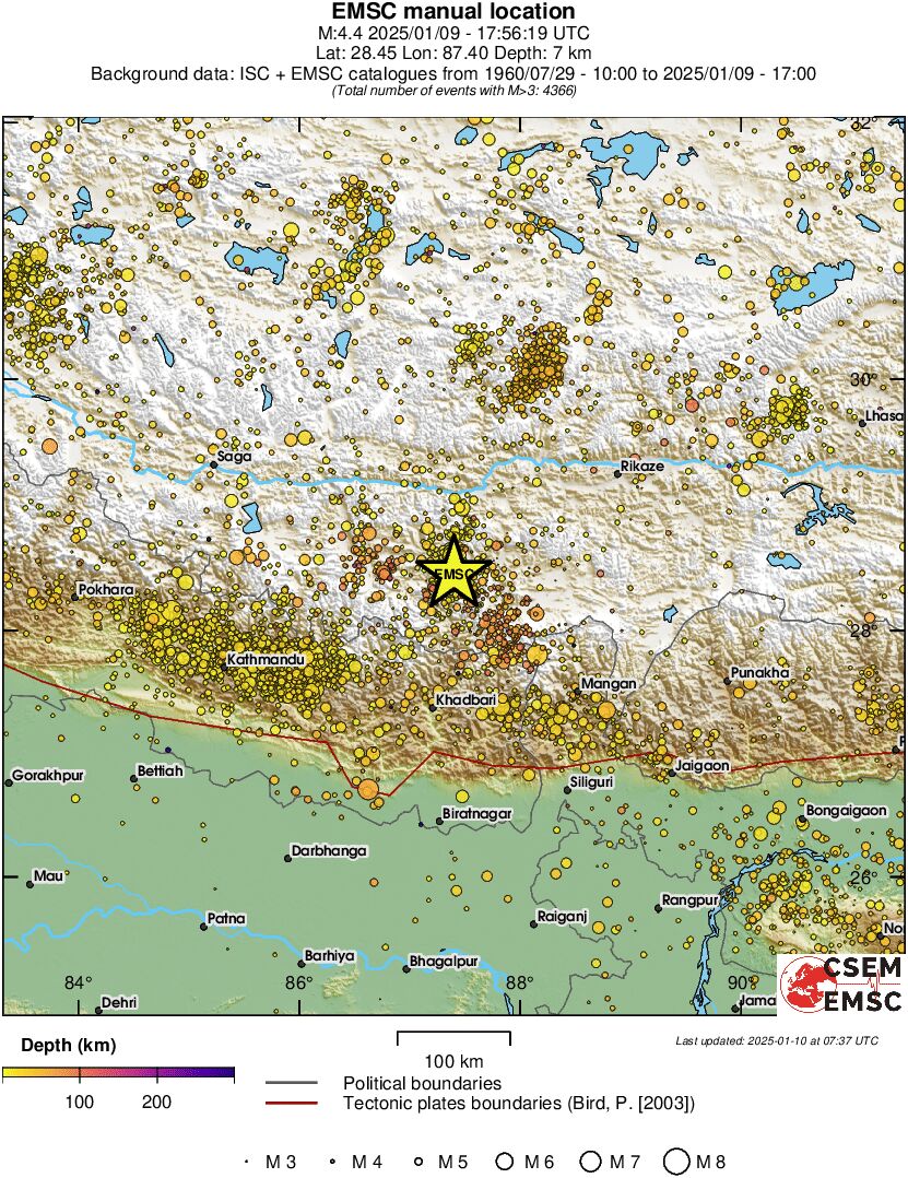 regional depth historical seismicity